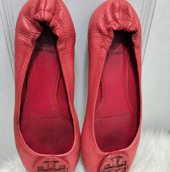 Tory Burch Minnie Red Leather Flats Size 8 - Picture 13 of 13